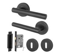 AFIT Black Door Handle Round Rose, Sashlock & Escutcheons 1 Pair | Size: 150mm x 150mm AFIT Black 150mm x 150mm