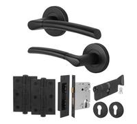 Afit Black Door Handle Round Rose With Thumbturn Cylinder, Hinges, 1 Pair Internal Lever Matt Black Handles - Boston Range