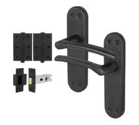 Afit Black Door Handles Latch Set, 1 Pair Internal Matt Black Backplate Handles, Latch (64mm) Hinges (76mm) - Boston Range