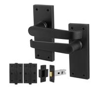 Afit Black Door Handles Latch Set, 1 Pair Internal Victorian Straight Matt Black Backplate Handles, Hinges, Latch 64mm