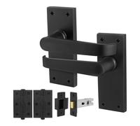 AFIT Black Door Handles Latch Set, 1 Pair Matt Black Backplate Handles | Size: 150mm x 150mm AFIT Black 150mm x 150mm