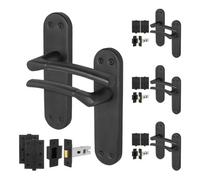 Afit Black Door Handles Latch Set, 4 Pairs Internal Matt Black Backplate Handles, Latch (64mm) Hinges (76mm) - Boston Range
