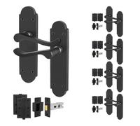 AFIT Black Door Handles Latch Set, 5 Pairs Matt Black Backplate, Hinges | Size: 150mm x 150mm AFIT Black 150mm x 150mm