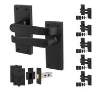 Afit Black Door Handles Latch Set, 6 Pairs Internal Victorian Straight Matt Black Backplate Handles, Hinges, Latch 64mm