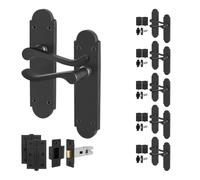 AFIT Black Door Handles Latch Set, 6 Pairs Matt Black Backplate, Hinges | Size: 150mm x 150mm AFIT Black 150mm x 150mm