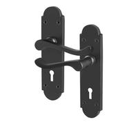 Afit Black Door Handles Lock Set, 1 Pair Of Internal Matt Black Victorian Scroll Shaped Backplate Handle