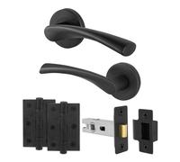 AFIT Black Door Handles Rose with Latch, 1 Pair Matt Black Internal, Hinges | Size: 150mm x 150mm AFIT Black 150mm x 150mm