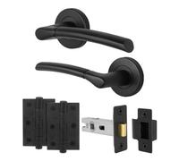 Afit Black Door Handles Round Rose With Latch, 1 Pair Of Internal Lever Handles, Latch (64mm) Hinges (76mm) - Boston