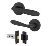 Afit Black Door Handles Round Rose With Latch, 1 Pair Of Matt Black Internal Handles, Latch 64mm - Santeau Range