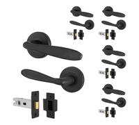 Afit Black Door Handles Round Rose With Latch, 5 Pairs Of Matt Black Internal Handles, Latch 64mm - Santeau Range