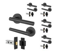Afit Black Door Handles Round Rose With Latch T-Bar 5 Pair Olvera Range