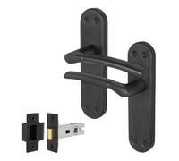 Afit Black Door Handles With Latch, 1 Pair Of Internal Matt Black Backplate Handles, Latch (64mm) - Boston Range