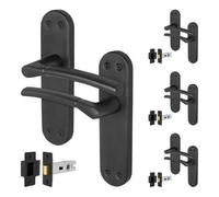 Afit Black Door Handles With Latch, 4 Pairs Of Internal Matt Black Backplate Handles, Latch (64mm) - Boston Range