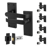 Afit Black Door Handles With Latch, 5 Pairs Internal Victorian Straight Pattern Matt Black Backplate Handles, Latch 64mm