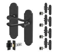 AFIT Black Door Handles with Latch, 5 Pairs Matt Black Backplate | Size: 150mm x 150mm AFIT Black 150mm x 150mm
