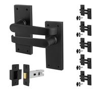Afit Black Door Handles With Latch, 6 Pairs Internal Victorian Straight Pattern Matt Black Backplate Handles, Latch 64mm