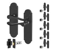 AFIT Black Door Handles with Latch, 6 Pairs Matt Black Backplate | Size: 150mm x 150mm AFIT Black 150mm x 150mm