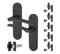 Afit Black Door Handles With Latch, 6 Pairs Of Internal Matt Black Backplate Handles, Latch (64mm) - Boston Range