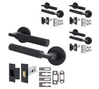 Afit Black Fire Door Handle And Latch Set Matt Black Internal Fir 76mm Latch Knurled Textured Grip Moda 4 Pack