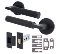 Afit Black Fire Door Handle And Latch Set Matt Black Internal Fir 76mm Latch Knurled Textured Grip Moda 1 Pack