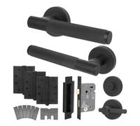 Afit Black Fire Door Handle Bathroom Set Matt Black Fir 80mm Lock 102mm Hinges Vuori Knurled Textured Grip 1 Pack