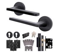 Afit Black Fire Door Handle Euro Lock And Cylinder Set Matt Black Internal Fir Door Handle Latch Locks Hinges, Eden 1 Pack