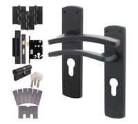 Afit Black Fire Door Handle Euro Lock And Cylinder Set, Matt Black Internal Fir Door Handle, Locks, Hinges, Ebley 1 Pack