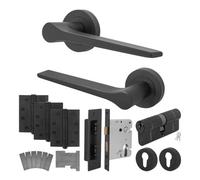 Afit Black Fire Door Handle Euro Lock And Double Cylinder Set, Internal Fir Door Handle Locks Hinges Tempo 1 Pack