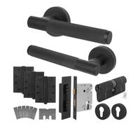 Afit Black Fire Door Handle Euro Lock And Double Cylinder Set Matt Internal Fir Locks Hinges Vuori Knurled Texture Grip