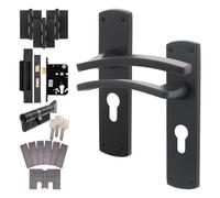 Afit Black Fire Door Handle Euro Lock And Thumbturn Cylinder Set, Internal Fir Door Handle, Locks, Hinges, Ebley 1 Pack