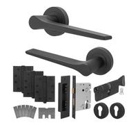 Afit Black Fire Door Handle Euro Lock And Thumbturn Cylinder Set, Matt Black Internal Fir Door Handle Locks Hinges, Tempo