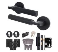 Afit Black Fire Door Handle Euro Lock Cylinder Set Matt Black Internal Fir Locks Hinges Knurled Textured Grip Moda 1 Pack