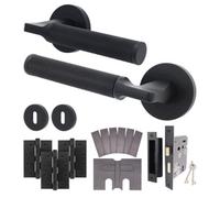 Afit Black Fire Door Handle Key Lock Set Matt Black Internal Fir 80mm Lock 102mm Hinges Knurled Textured Grip Moda 1 Pack