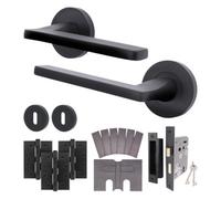 Afit Black Fire Door Handle Key Lock Set, Matt Black Internal Fir Door Handle With 76mm Lock And 102mm Hinges, Eden 1 Pack