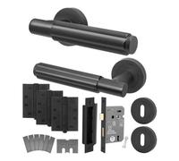 Afit Black Fire Door Handle Key Lock Set, Matt Black Internal Fir Door Handle With 80mm Lock And 102mm Hinges, Fleur 1 Pack