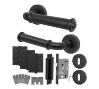 Afit Black Fire Door Handle Key Lock Set, Matt Black Internal Fir Door Handle With 80mm Lock And 102mm Hinges, Callo 1 Pack