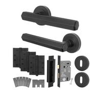 Afit Black Fire Door Handle Key Lock Set, Matt Black Internal Fir Door Handle With 80mm Lock And 102mm Hinges, Monet 1 Pack