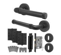 Afit Black Fire Door Handle Key Lock Set, Matt Black Internal Fir Door Handle With 80mm Lock And 102mm Hinges, Sinta 1 Pack
