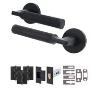 Afit Black Fire Door Handle Latch Set Matt Black Internal Fir 76mm Latch And 102mm Hinges Knurled Textured Grip Moda 1 Pack