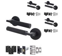 Afit Black Fire Door Handle Latch Set Matt Black Internal Fir 76mm Latch And 102mm Hinges Knurled Textured Grip Moda 4 Pack