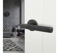 Afit Black Fire Door Handle, Matt Black Internal Lever On Rose Fire Rated Door Handle, Linea 1 Pair