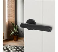 Afit Black Fire Door Handle Matt Black Internal Lever On Rose Fir Vuori Knurled Textured Grip 1 Pair