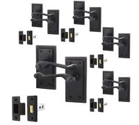 Afit Black Georgian Door Handle On Backplate Latch Set Rope Edge For Internal Doors Pack Of 5 With 64mm Latch Georgian Range