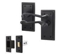 Afit Black Georgian Door Handle On Backplate Latch Set Rope Edge For Internal Doors With 64mm Latch Georgian Range