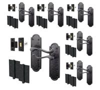 Afit Black Iron Door Handle Latch Pack, 6 Pairs Of Black Antique Lever Latch Handles, 64mm Latch & 76mm Hinges