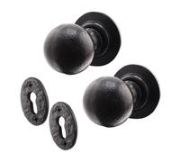 Afit Black Iron Door Knob Set - 1 Pair Of Cast Iron Antique Ball Mortice Knobs & Escutcheons