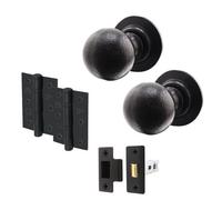 Afit Black Iron Door Knob Set - 1 Pair Of Cast Iron Antique Ball Mortice Knobs, Latch (76mm) & Hinges (76mm)