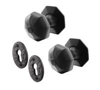 Afit Black Iron Door Knob Set - 1 Pair Of Cast Iron Antique Octagonal Mortice Knobs & Escutcheons