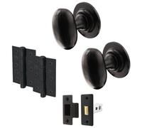 Afit Black Iron Door Knob Set - 1 Pair Of Cast Iron Antique Oval Mortice Knobs, Latch (76mm) & Hinges (76mm)