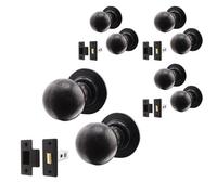 Afit Black Iron Door Knob Set - 4 Pairs Of Cast Iron Antique Ball Mortice Knobs & Latches (76mm)